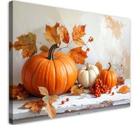 Feeby Impresión en Material Tejido no Tejido - cuadros decoracion salon modernos - cuadro lienzo - Calabazas naturaleza muerta hojas estilo shabby chic - 115x70 cm - cuadros decoracion salon