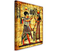 Feeby Impresión en Material Tejido no Tejido Ritual Egipto Cleopatra Faraón Jeroglíficos 80x120 cm Cuadro de Pared XXL Imagen Gráfica Estética Pirámide África Antigua Dorado