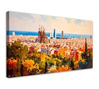 Feeby Lienzos Decorativos - Cuadros Decoracion Salon Modernos - Barcelona ciudad paisaje - 120x60 cm - Decoración Para el Salón y el Dormitorio