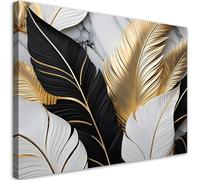 Feeby Lienzos decorativos - cuadros decoracion salon modernos - cuadro lienzo - 120x80 cm - lienzo grande - Hojas Doradas Mármol- cuadros decoracion salon