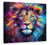 Feeby Lienzos decorativos - cuadros decoracion salon modernos - cuadro lienzo - 40x40 cm - lienzo grande - León Pop Art Coloreado- cuadros decoracion salon