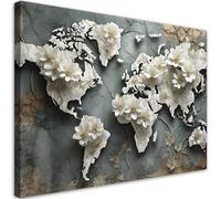 Feeby Lienzos decorativos - cuadros decoracion salon modernos - cuadro lienzo - 90x60 cm - lienzo grande - 3D World Map Flowers Retro - cuadros decoracion salon