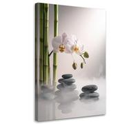 Feeby Lienzos Decorativos - Cuadros Decoracion Salon Modernos - Flores de orquídea piedras y bambú zen spa - 80x120 cm - Decoración Para el Salón y el Dormitorio