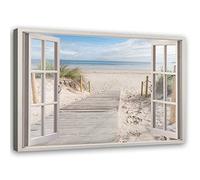 Feeby Material Tejido no Tejido Ilusión De Ventana 3D 90x60 cm Arte decorativo Impresión Artística Dormitorio Pasarela En La Playa Del Mar Beige