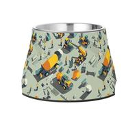 Feed - Cuenco antideslizante de acero inoxidable para mascotas, cuencos básicos para perros, gatos, conejos, pájaros, bigotes, escena de construcción, mezclador de hormigón, camión excavadora