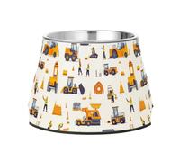 Feed - Cuenco antideslizante de acero inoxidable para mascotas, cuencos básicos para perros, gatos, conejos, pájaros, bigotes, escena de construcción, mezclador de hormigón, camión excavadora