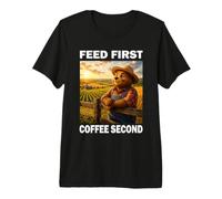Feed First Coffee Second Oso Agricultor Papá Granja Camiseta Premium