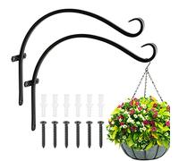 FEED GARDEN Ganchos de pared de hierro TSH-06 de 45,72 cm para colgar plantas para alimentadores de pájaros, campanillas de viento, abrigo, interior y exterior, 2 unidades