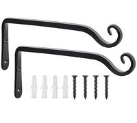 FEED GARDEN - Set de 2 ganchos de pared para plantas, 25,4 cm, soportes forjados a mano para comederos de pájaros, campanas de viento, cestas de flores, esterillas de yoga, interior o exterior, negro