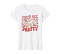 Feed Me and Tell Me I'm Pretty Cute Foodie Food Lover Mujer Camiseta gráfica económica, Mujer, Blanco, S