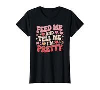 Feed Me and Tell Me I'm Pretty Cute Foodie Food Lover Mujer Camiseta gráfica económica, Mujer, Negro, S