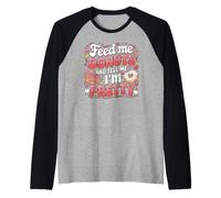 Feed Me Donuts and Dime I'm Pretty Funny Foodie Food Love Camiseta Manga Raglan