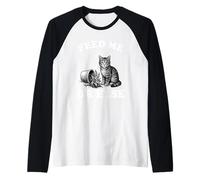 Feed Me Or Else Plant Gatos Gatito Amante de los Gatos Camiseta Manga Raglan
