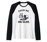 Feed Me Or Else Plant Gatos Gatito Amante de los Gatos Camiseta Manga Raglan