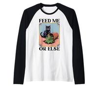 Feed Me Or Else Plant Gatos Gatito Amante de los Gatos Camiseta Manga Raglan