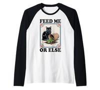 Feed Me Or Else Plant Gatos Gatito Amante de los Gatos Camiseta Manga Raglan