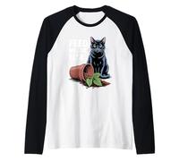 Feed Me Or Else Plant Gatos Gatito Amante de los Gatos Camiseta Manga Raglan