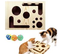 Feegela Boîte de Jeu pour Chat en Bois, Griffoir pour Chat 2-en-1 Avec 3 Balles et Papier de Verre, Grattoir Chat Puzzle Double Couche 3D, Jouet Interactif d'Enrichissement pour Chat d'Intérieur