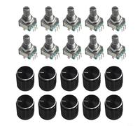 Feegow 10 interruptores codificadores giratorios EC11, rotación de 360 grados con botón, potenciómetro digital de 5 pines para proyectos de robótica de control industrial, 15 mm, 20 mm (mango de