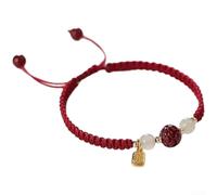 Feegow Pulsera de cinabrio tejida a mano con dije de loto en cuerda roja china, joyería tradicional unisex para parejas, símbolo cultural "Fu", estilo vintage (rojo retro)