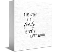 Feehiget Letrero de madera pintado a mano con texto en inglés «Time Spent With Family Is Worth Every Second», decoración de escritorio para oficina en casa, decoración de estante de mesa, 5 x 5