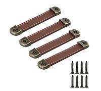 FEEIMOL 4 piezas Manija de Cuero Tiradores de Cuero para Muebles Cocina Puerta de Cajón Pomos Manija del Gabinete Tiradores para Armario Cajones Perillas 96 mm