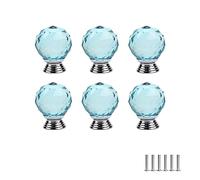FEEIMOL 6 piezas Pomos de Cristal Colorido Redondos Pomos de Puerta Multicolor de Cristal Pomos Tiradores de Muebles Perilla de la Puerta Manijas para Armario Cocina Agujero Simple