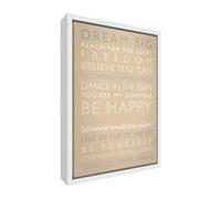 Feel Good Art Be Happy Giclée Lienzo Enmarcado Impreso con Solid Color Blanco Marco de Madera Surround, Madera, Beige, 64 x 44 x 3 cm