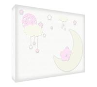 Feel Good Art - Bloque de madera blanco, decoración de cuarto de niños, Oso Dormido, 12.5 x 12.5 cm, Color Rosa Pálido