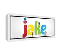 Feel Good Art Cute ilustrativos diseño enmarcado caja lienzo con madera maciza de color blanco Surround (19 x 46 x 3 cm, pequeñas, Jake)