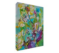 Feel Good Art Lienzo con los colores vivos abstracto parte del artista Val Johnson flores silvestres, 30 x 20 x 4 cm, tamaño pequeño