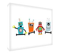 Feel Good Art ROBOTS-A6BLK-15ES - Bloque decorativo recuerdo del bebé, diseño"Robots Felices", 10.5 x 15 x 2 cm, multicolor