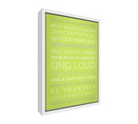 Feel Good Art "Sing Loud Gi Lienzo Enmarcado Impreso con Solid Color Blanco Marco de Madera Surround, Madera, Lime Green, 44 x 34 cm