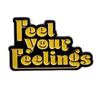 Feel Your Feelings - Broche esmaltado amarillo con palabras en inglés para mochilas, Acero inoxidable, Sin gemas.