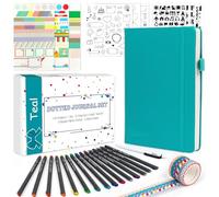 feela Cartucho de bitácora, azul y verde libro A5 de bitácora con 224 páginas de libreta, línea fina, pincel de color, plantillas, calcomanías, cinta de lavado de agua, Diario negro