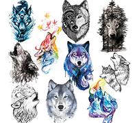 Feelairy 10 hojas Tatuaje temporal de lobo, pegatinas de tatuaje temporal para hombres y mujeres, tatuaje temporal 3D impermeable para brazo, pegatina de tatuaje falso de lobo y flor para adultos y