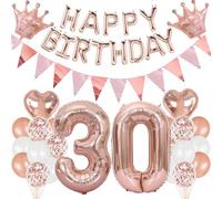 Feelairy Decoración Cumpleaños 30 años Mujer, Globo 30 años Mujer Cumpleaños, Globo Helio Numero 30 Oro Rosa, Globos de Feliz Cumpleaños Bandera, Fiesta de Cumpleaños Kit para 30 años Mujer