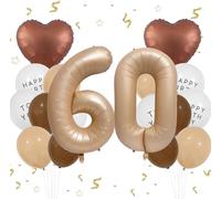 Feelairy Decoración Cumpleaños 60 años Mujer, Globo 60 años Cumpleaños Hombre Marrón, Globo Número 60 Crema, Globos Beige Marrón Globos Happy Birthday Decoración para Fiestas de Cumpleaños 60 años