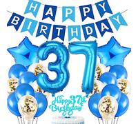 Feelairy Globo de Cumpleaño 37 años Hombre, Azul Decoracion de Cumpleaño 37 años Hombre, Decoración Tarta Cumpleaños 37 años, Globo Happy Birthday Decoracion para Fiesta de Cumpleaño 37 años Hombre