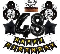 Feelairy Globo de Cumpleaño 48 años Mujer, Negro Decoracion de Cumpleaño 48 años Hombre, Globos 48 Cumpleaños Decoracion, Globo Happy Birthday Decoracion para Fiesta de Cumpleaño 48 años Hombre