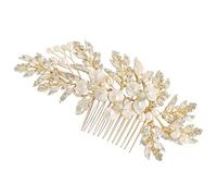 FeelfunFeather Peine para el pelo de boda, accesorios para el pelo de novia con diamantes de imitación, piezas de pelo doradas hechas a mano para novias, ideal para damas de honor, banquetes, bailes y