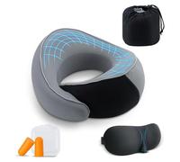 Feelhap Almohada de Viaje para Cuello, Almohada Cervical Espuma Viscoelástica Almohada de Cuello de Viaje, Cojin de Viaje Cuello Almohada de Avión Cojín de Cuello con Máscara de Ojos,Tapones y Bolsa