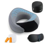 Feelhap Almohada de Viaje para Cuello, Almohada Cervical Espuma Viscoelástica Almohada de Cuello de Viaje, Cojin de Viaje Cuello Almohada de Avión Cojín de Cuello con Máscara de Ojos,Tapones y Bolsa