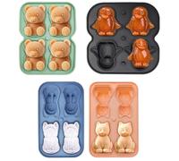 Feelhap Cubiteras para Hielo Grande con Tapa, Bandejas de Cubitos de Hielo, 4 Piezas 4 Cubos Silicona Moldes para Cubitos de Hielo en 3D con Forma de Oso, Pingüino, Gato, Bulldog Moldes de Silicona