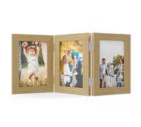 Feelhap Marcos de Fotos Triple Marcos de Fotos para 3 Fotos de Madera Plegable Madera Marco para Retrato Marco Decoración hogareña Familia Amigo Regalo Escritorio Decorar Color Madera (10 x 15 cm)