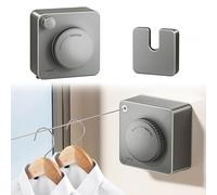 Feelhap Tendedero Retractable, 4,8M Ajustable Inoxidable Cuerda Retractil Pared Cuerda Retractable Interior y Exteriores, Tendedero Extensible de Pared Tendedero de Acero Inoxidable para Baño (Gris)