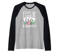 Feelin Lucky Casino Juegos de Azar Cartas de Poker Vegas Chips Camiseta Manga Raglan