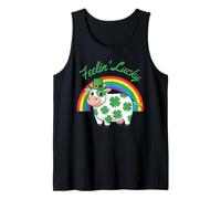 Feelin Lucky Day Cow, Divertida Vaca con Forma de trébol irlandés Camiseta sin Mangas