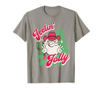 Feeling Jolly Pink Cowboy Santa Western Christmas Camiseta