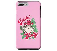 Feeling Jolly Pink Cowboy Santa Western Christmas Carcasa para iPhone 7 Plus/8 Plus